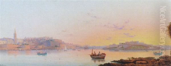 A View Of Valleta Harbor Oil Painting by Luigi Maria Galea