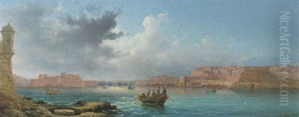 Valetta Harbour From Rcasoli Point, Malta Oil Painting by Luigi Maria Galea