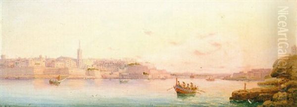 Marsamacetto Harbour, Valletta, Malta Oil Painting by Luigi Maria Galea