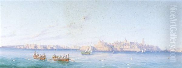 Valletta From The Sea Oil Painting by Luigi Maria Galea