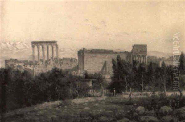 The Temples Of Baalbek Oil Painting by Luigi Maria Galea