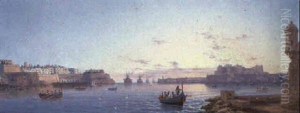 The Grand Harbour, Valletta Oil Painting by Luigi Maria Galea