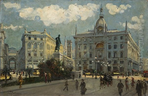 Vecchia Milano, Piazza Cordusio Oil Painting by Giovanni Gaetano Galeazzi