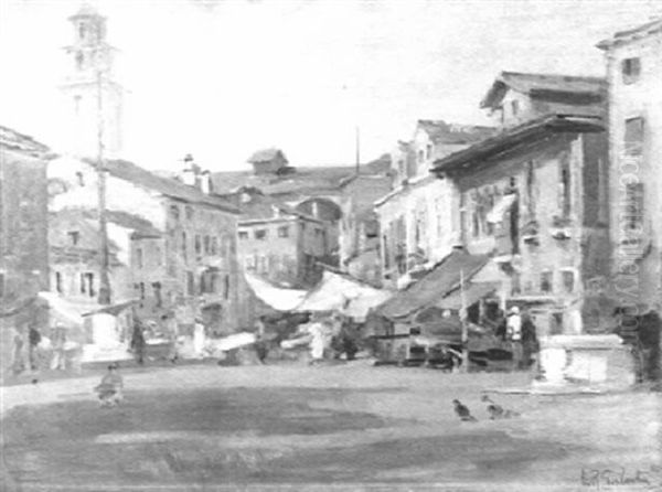 Mercato In Piazza Oil Painting by Leopoldo Galeota