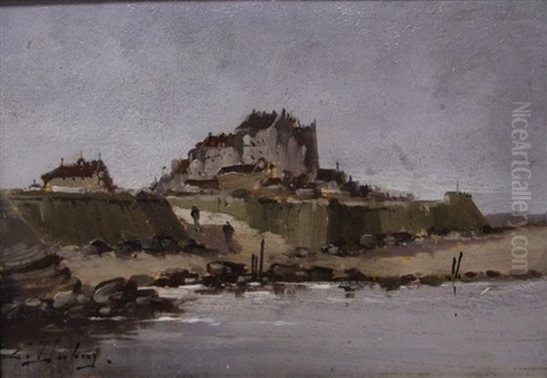 Village Bord De L'ocean Oil Painting by Eugene Galien-Laloue