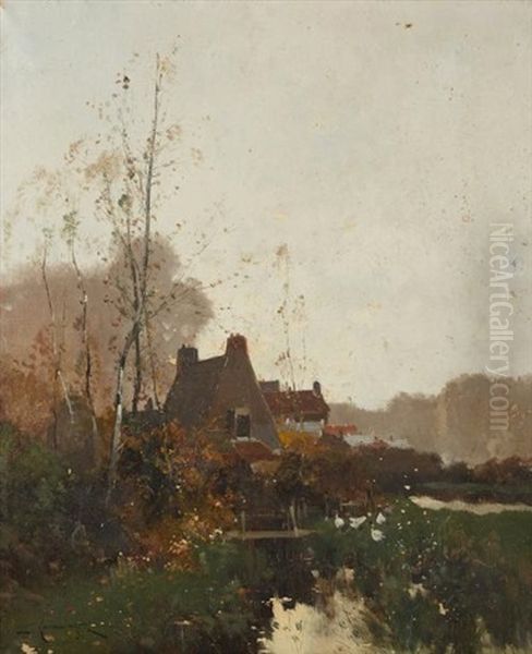 La Maison Au Bord De L'eau Oil Painting by Eugene Galien-Laloue