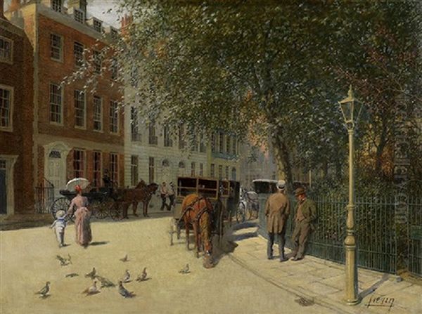 Street Scene With Figures By The Park Oil Painting by Eugene Galien-Laloue