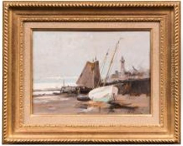 Bord De Mer A Fecamp Oil Painting by Eugene Galien-Laloue