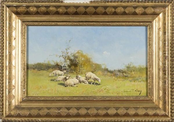 Les Moutons Oil Painting by Eugene Galien-Laloue