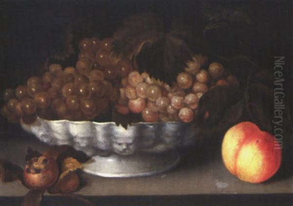 Natura Morta Con Alzata Di Frutta, Sul Piano Una Pesca E Due Nespole Oil Painting by Fede Galizia