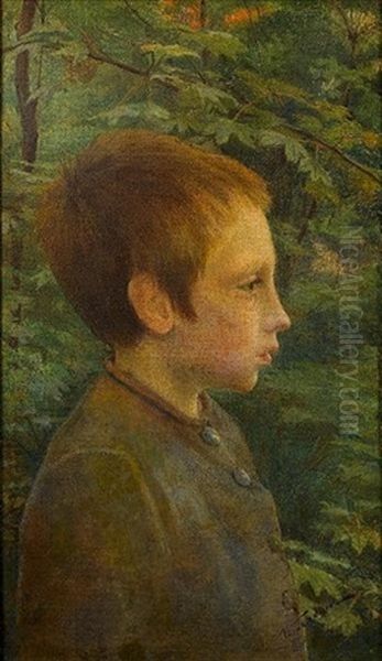 Young Boy In The Woods Oil Painting by Ilia Galkin