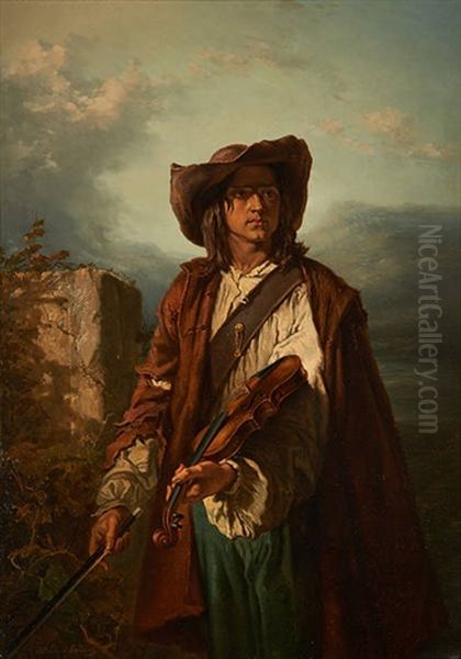 Art Et Liberte, Le Jeune Violoniste Oil Painting by Louis Gallait