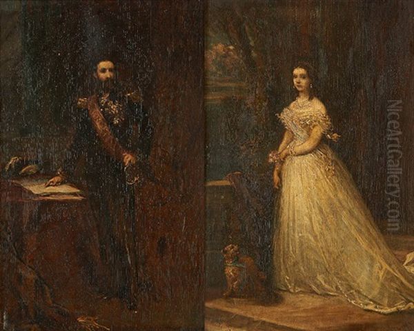 Esquisse Des Portraits De Ses Majestes Le Roi Et La Reine Des Belges Leopold Ii Et Marie-henriette (2 Works) Oil Painting by Louis Gallait