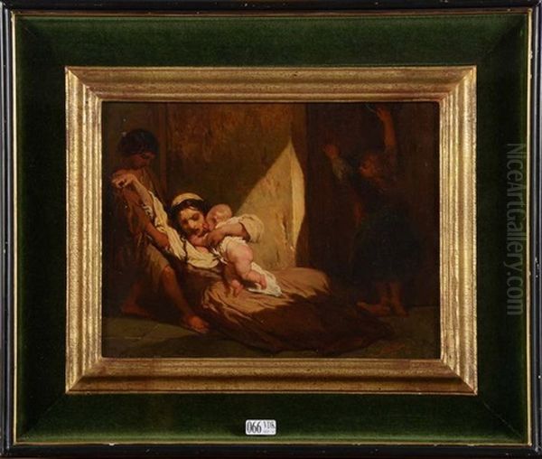 La Famille Malheureuse Pendant L'epidemie De Cholera Qui Ravagea Bruxelles Oil Painting by Louis Gallait