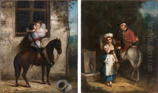 Escenas Galantes (pair) Oil Painting by Louis Gallait