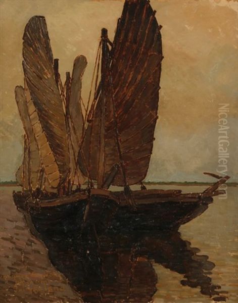 Annam, Barques De Peche Oil Painting by Jules Galland