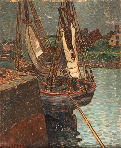 Bateaux A Quai Oil Painting by Jules Galland