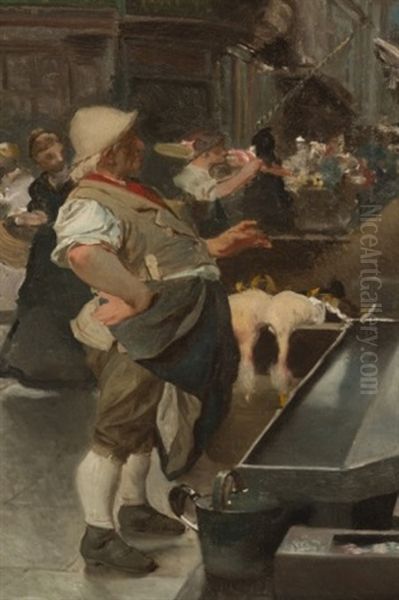 Butcher Scene Oil Painting by Pierre-Victor Galland