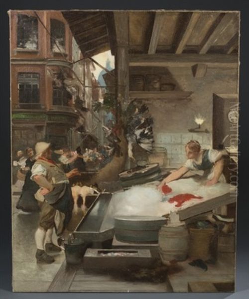 Butcher Scene Oil Painting by Pierre-Victor Galland