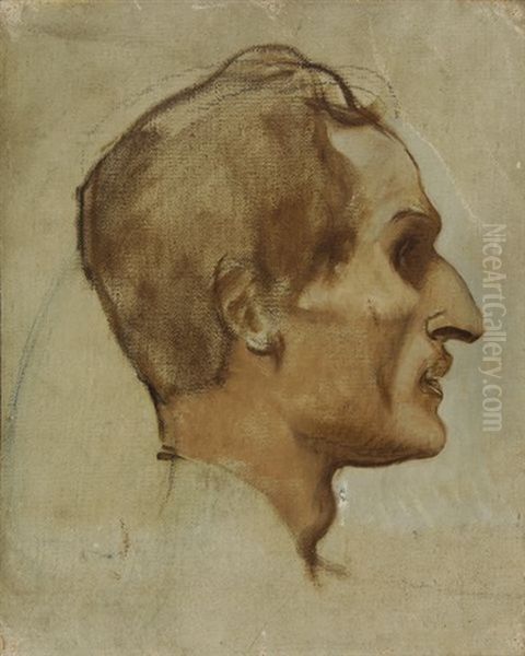 Tete, Profil D'homme (study) Oil Painting by Pierre-Victor Galland