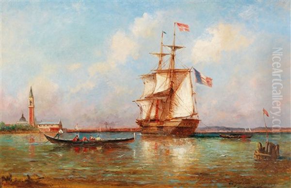 Sail Boats In The Venetian Lagoon Oil Painting by Paul Charles Emmanuel Gallard-Lepinay