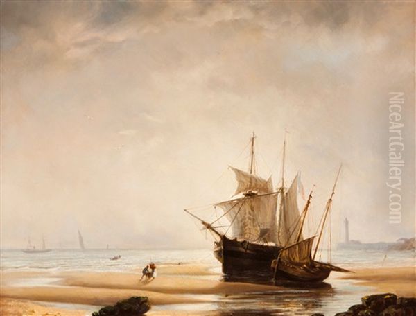 Seascpae With Boats And Oil Painting by Paul Charles Emmanuel Gallard-Lepinay