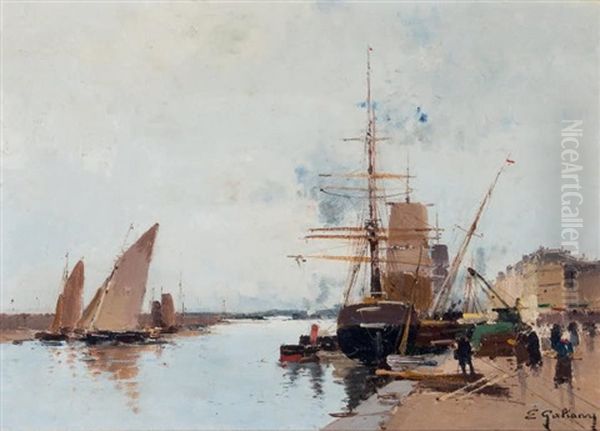 Trois Mats Sortant Du Port Voiles Deployees Oil Painting by Paul Charles Emmanuel Gallard-Lepinay