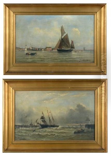 Bateau Rentrant Au Port Par Temps Calme Et Par Tempete (pair) Oil Painting by Paul Charles Emmanuel Gallard-Lepinay