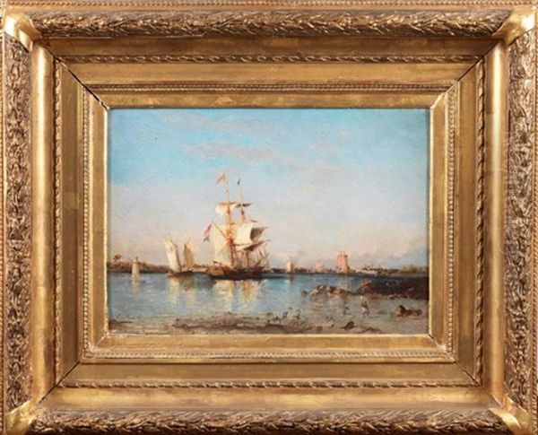 Bateaux Devant L'entree Du Port De La Rochelle Oil Painting by Paul Charles Emmanuel Gallard-Lepinay