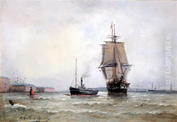 Sortie De Port Au Havre Oil Painting by Paul Charles Emmanuel Gallard-Lepinay