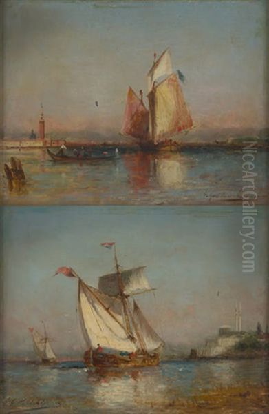 Gondoles Sur Fond De Venise (2 Works) Oil Painting by Paul Charles Emmanuel Gallard-Lepinay