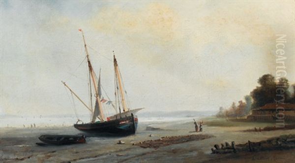 Goelette Et Barque De Peche Au Mouillage Oil Painting by Paul Charles Emmanuel Gallard-Lepinay