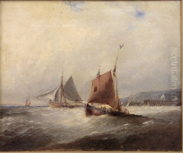 Fishing Boats Off Calais Oil Painting by Paul Charles Emmanuel Gallard-Lepinay