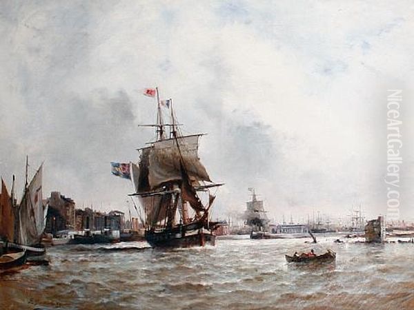 Sailing In The Harbor Oil Painting by Paul Charles Emmanuel Gallard-Lepinay