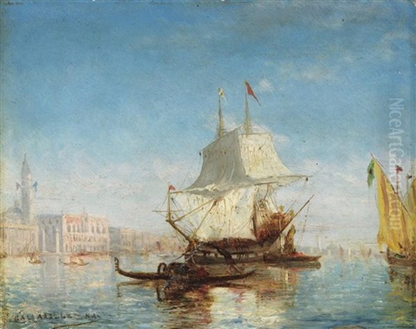 Venedig. Ein Vor Anker Liegender Segler Vor Der Kulisse Der Stadt Oil Painting by Paul Charles Emmanuel Gallard-Lepinay