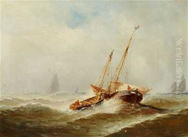 Marine Med Franske Skibe I Hoj So Oil Painting by Paul Charles Emmanuel Gallard-Lepinay