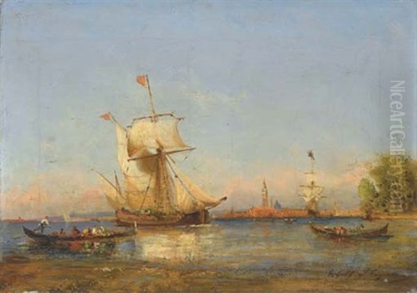 Voiliers Et Barques Dans La Lagune Venitienne Oil Painting by Paul Charles Emmanuel Gallard-Lepinay