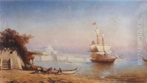 A View Of Istanbul With Ships In The Foreground Oil Painting by Paul Charles Emmanuel Gallard-Lepinay