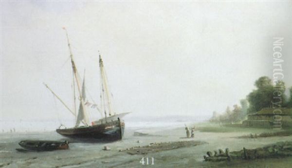 Goellette Et Barque De Peche Au Mouillage Oil Painting by Paul Charles Emmanuel Gallard-Lepinay