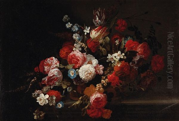 A Still Life Of Flowers In A Basket Oil Painting by Hieronymus Galle the Elder