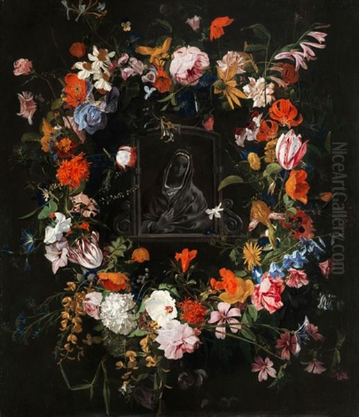 Madonnenbild Im Blumenkranz Oil Painting by Hieronymus Galle the Elder