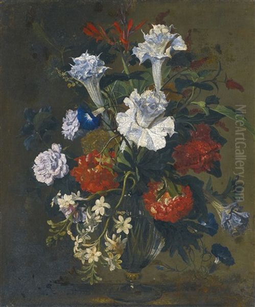 Still Life With Carnations, Lilies, Peonies And Other Flowers In A Glass Vase Oil Painting by Hieronymus Galle the Elder