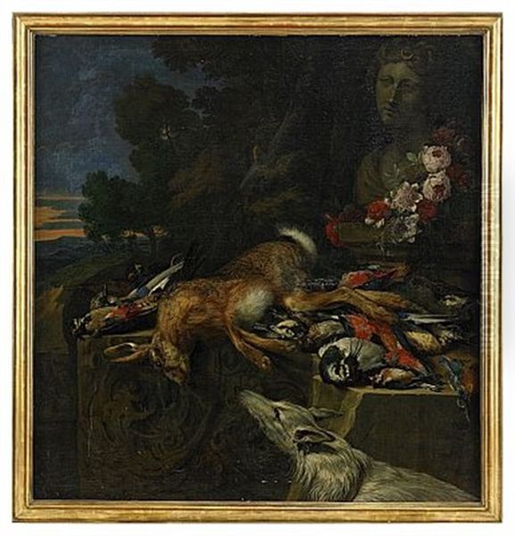 Stilleben Med Hund, Hare Och Faglar Oil Painting by Hieronymus Galle the Elder