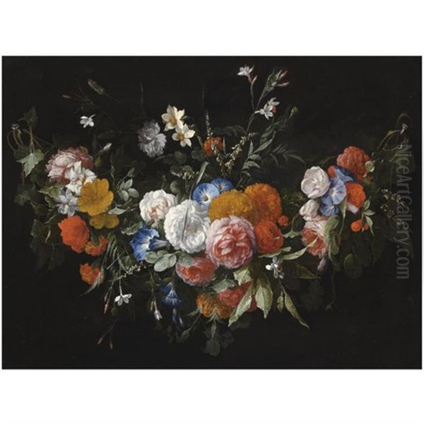 A Swag Of Flowers, Including Roses And Morning Glory Oil Painting by Hieronymus Galle the Elder