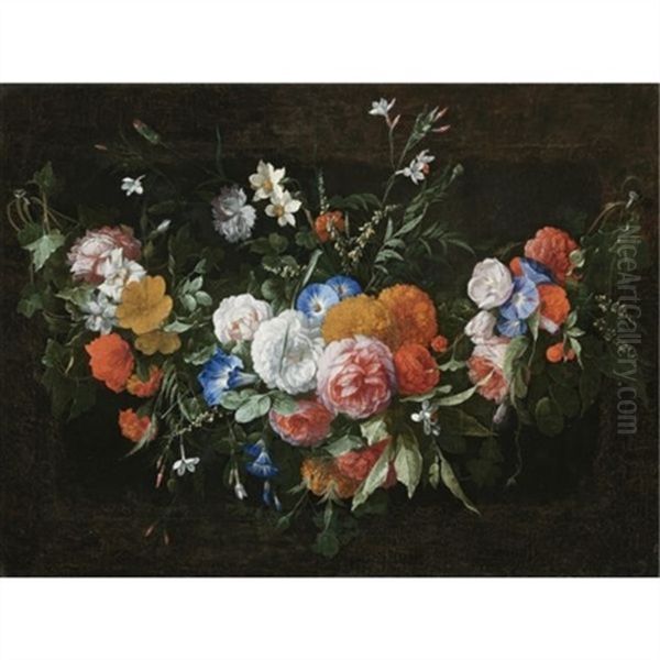 A Swag Of Flowers, Including Roses And Morning Glory Oil Painting by Hieronymus Galle the Elder