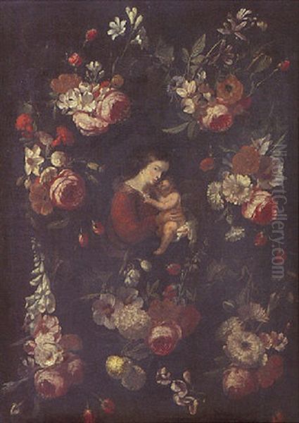 Vierge A L'enfant Dans Une Guirlande De Fleurs Oil Painting by Hieronymus Galle the Elder