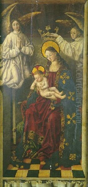 Vierge A L'enfant Couronnee Par Deux Anges Oil Painting by Fernando Gallego y Taller