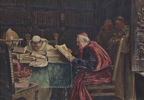 The Cardinal's Visit To The Library Oil Painting by Jose Gallegos Y Arnosa