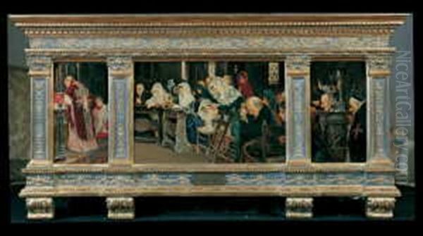 Bei Der Heiligen Messe (triptych) Oil Painting by Jose Gallegos Y Arnosa