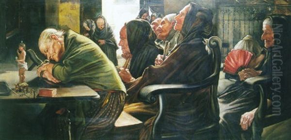 En El Sermon Oil Painting by Jose Gallegos Y Arnosa